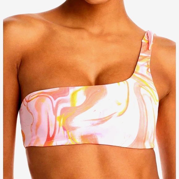 Aqua Other - Aqua Swim One Shoulder Tie Marble Swirl Bikini Top Women's M Pink Multi